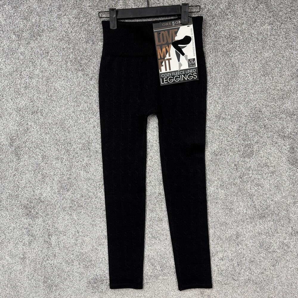 One5One Leggings Womens S/M 23x25 Black Cozy Fleece Lined Winter Stretch NWT